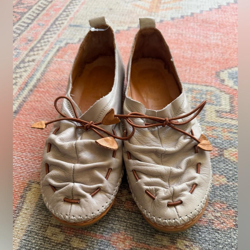 Spring Step Cream Moccasins with Brown Accents